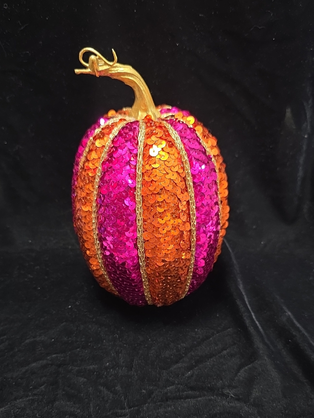 Sequin Pumpkin in Fuchsia & Orange, Hand Crafted, 5.5" X8.5"